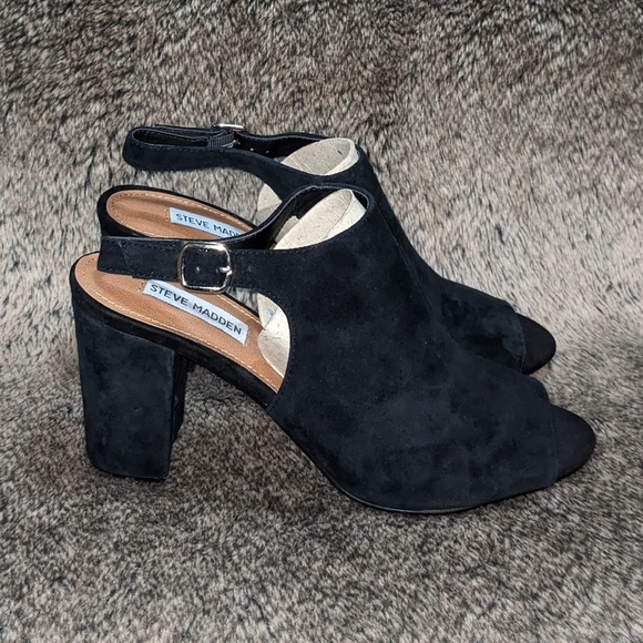 Steve Madden Deagen Black Suede Peep Toe Heels Women's 10 NWOT - Picture 4 of 13